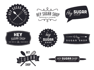 Hey Sugar Shop cakes cookies hey identity logos rolling pin shop sign speech bubble spoon sugar truffles whisk
