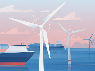 Offshore Wind energy gradient illustration shipping sustainable wind wind power wind turbine