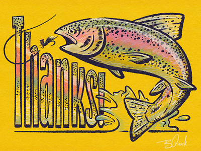 Thankful Fish animal fish fly fishing illustration lettering procreate rainbow thankyou trout typography