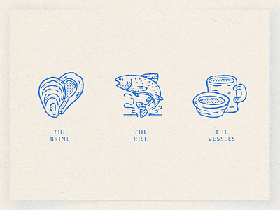Wobble Sabi brine ceramics electric blue fish icon illustration oyster pottery rise seafood symbol trout vessel