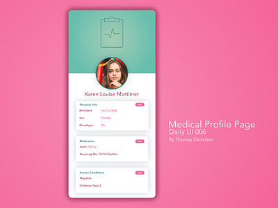Medical Profile Page concept app daily ui 006 medical app profile page