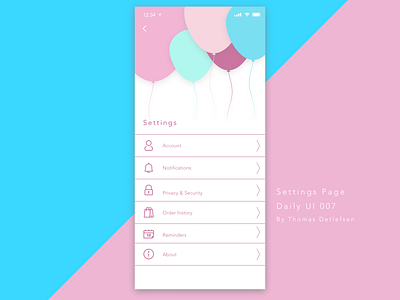 Settings page - Daily UI balloons concept app daily ui 007 settings page