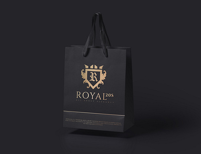 Royal Logo Design black clothing brand coat of arms crown dark elegance logo fashion brand logo luxury logo mockup r logo r luxury logo r luxury logo royal logo royal20s shield logo shopping bag sophisticate