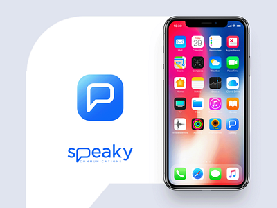 Speaky Logo app icon app icon design app ui i phone iphone mockup iphone x mockup p logo speak logo speaky speaky logo speaky logo design ui ux ui design