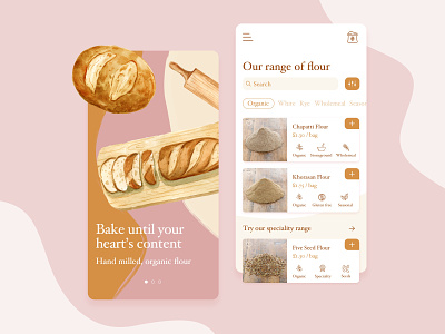 Flour Concept App app app design branding design ecommerce foodapp illustration product design shopping shoppingapp ui ux