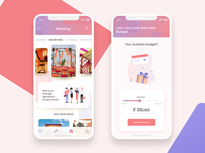 Event Planner App - Mobile UI Design android app booking cards design event illustration interaction ios listing mobile planning ui ux wedding