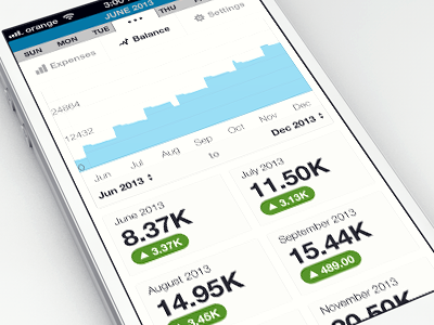 Dollarbird Balance Screen app chart clean finance flat graph grid iphone numbers statics