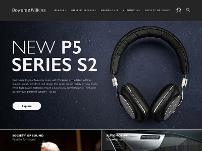 Bowers & Wilkins Home Page Concept audio headline headphone landing page music speaker website