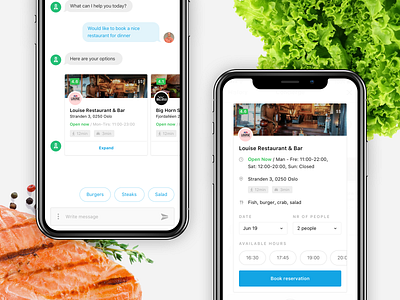 Book Restaurant - Concierge Chat app booking chat chat app chat bot food ios iphone iphonex message popup restaurant ui ux
