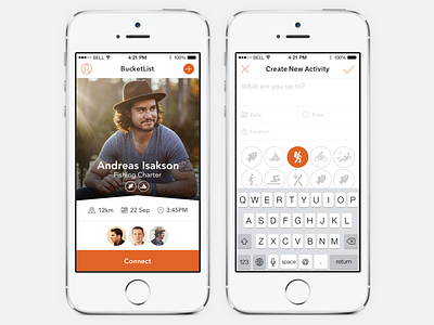 Bucketlist app application clean create create new design grid ios iphone minimal profile social ui ux