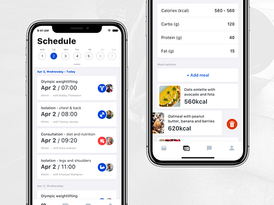 Fitness App - PT - Schedule, Meal Plan Detail app application calendar clean fitness fitness app grid health app ios iphone list nutrition schedule sport todo ui ux