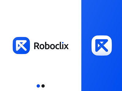 Roboclix arrow blue branding design flat gradient logo minimal minimalism minimalistic modern r r letter saas shadow tech technology vector
