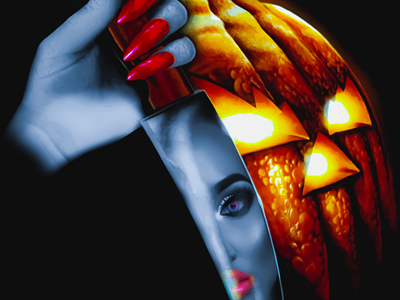 HalloQueen art design digital drawing eyes graphic halloween horror knife movie nails pumpkin scary thriller woman