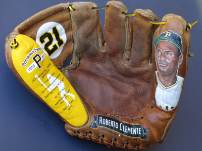 Painted Glove featuring Roberto Clemente baseball art clemente memorabilia vintage