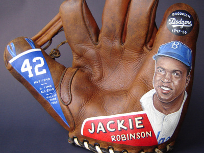 Painted Glove featuring Jackie Robinson 42 baseball art dodgers glove jackie robinson sean kane