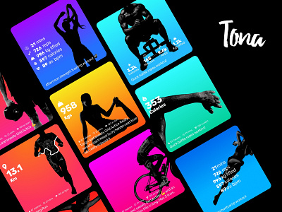 Tona Feed Cards app application colour feed card fitness product ui ux workout app