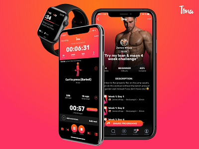 Tona Workout Recording app apple watch coral exercises fitness fitness app muscle orange product product design ui ux workout app