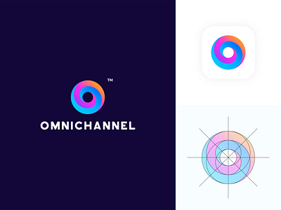 OMNICHANNEL Logo and construction 2d 2d art 2d character 3d abstract abstraction blue brand design branding circle logo clean drawing flat flat illustration icon logo logo designer minimal logo design modern logo vector