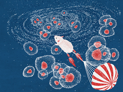 cover design for a science magazine cell digital art digital illustration editorial illustraion mouse parachute