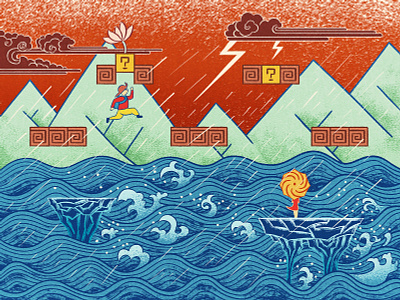 Ukiyoe Style Super Mario digital art digital illustration graphic design illustration lightning rain sea storm supermario ukiyo e ukiyoe