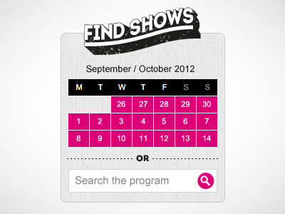 Find Shows browse calendar festival search typography ui