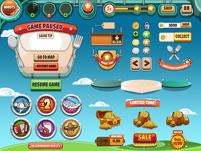 UI for Diner Dash boosts buttons coins diner dash game iphone modal playfirst stars ui