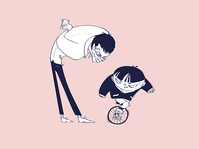 Monocycle Illustration adobe illustrator cartoon character comic illustration japan monocycle navy blue pink