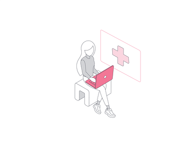 Snowball Health & Insurance Illustration adobe illustrator branding character health illustration insurance isometric laptop minimalistic pink vector woman