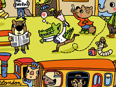 Train Station Stories childrens crocodile digital illustration picture book train station illustration trains