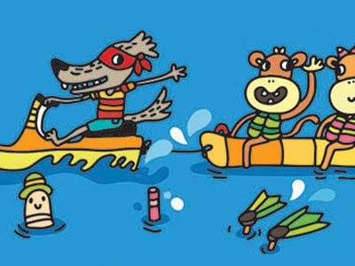 It's Friday! beach illustration cute fun illustration for children wolf illustration