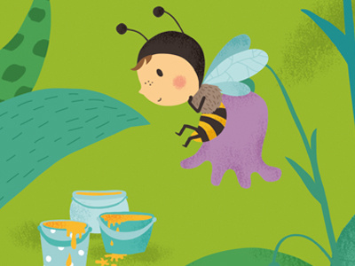 Little Bee Watching out her Buckets animal bee bee illustration childrens illustration cute illustration