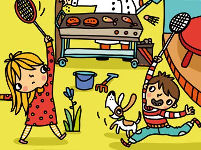 Badminton badminton bbq summer illustration character illustration children character childrens illustration illustration kids trip