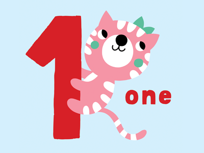 One cat childrens illustration illustration number numbers illustration one preschool illustration