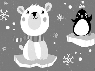 Black and white winter! bear character illustration childrens illustration illustration penguin winter illustration