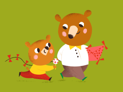 Autumn Walk animals bears childrens illustration cute illustration kidlitart kite wip