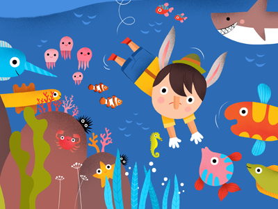 Ocean Swimmer Pinocchio blue fairy classic tales fairy tale fish fish illustration gepetto illustration kidlitart ocean pinocchio