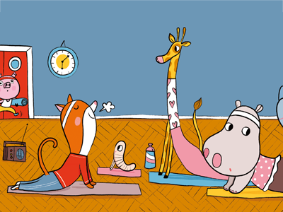 Yoga Lesson animals childrens illustration cute excercise illustration kidlitart wip yoga