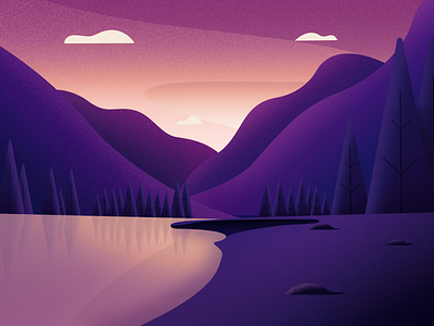 Sunset - Landscapes blue design dribble dribble shot flat illustration hills illustration mountain nature illustration purple sunset trees