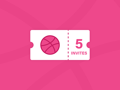 5 dribbble invites ball design dribbble dribbble invite dribble flat illustration illustration invites invites giveaway pink ticket vector