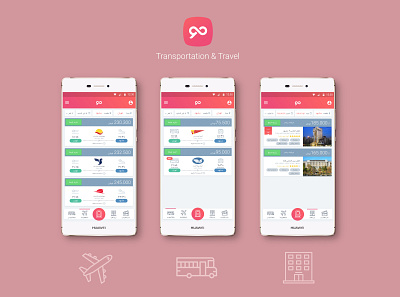 MO ( Transportation and Travel ) App UI/UX airplane android app design hotel persian pink subway transportation travel ui vacation