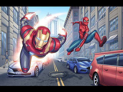 Iron Man / Spidey Team-Up art artwork comic art comic book art digital art drawing illustration ironman marvel photoshop spiderman wacom cintiq