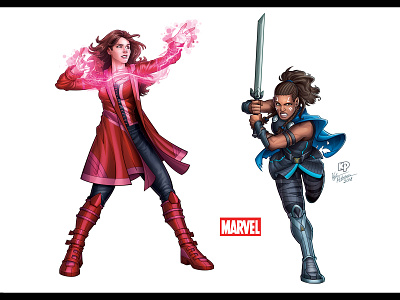 Scarlet Witch & Valkyrie - Marvel Character licensing Artwork character art digital art drawing illustration marvel photoshop scarlet witch valkyrie wacom cintiq