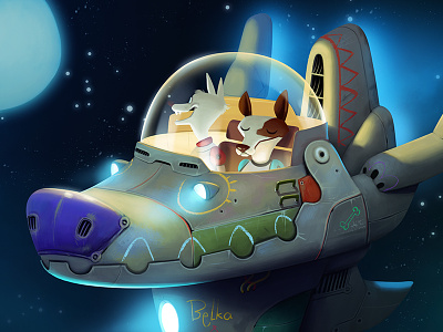 Space astronaut character dog space spaceship