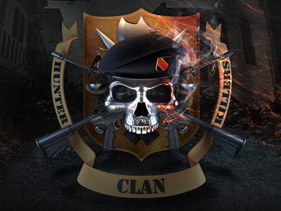 Hunter Killers Clan Logo 3d 3d action logo 3d beret 3d gaming logo 3d gun 3d logo hunter karmieh killers logo oasim soldier logo