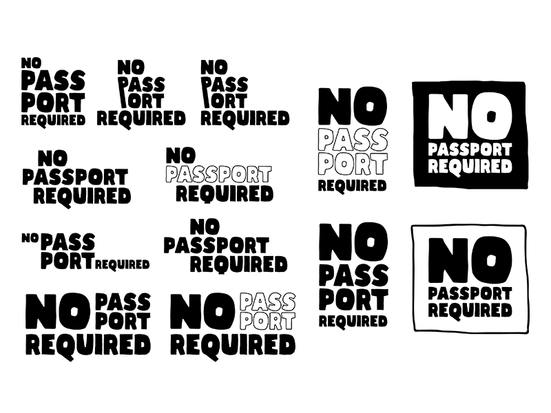 No Passport Required branding identity design logo sketches typography
