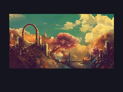 The environment 2d 2d art available bridge cloud depth digital painting environment art fisherman flowers illustration landscape mountains old town photoshop sky skyblue spring tree