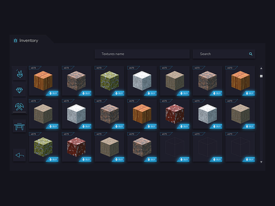 UI Inventory screen available computer games cubes digital art game art game design graphic design inventory screen isometric ui ui game ui inventory user interface design