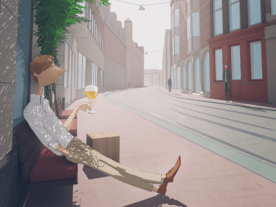 Amstelstraat at five amsterdam beer illustration sunny