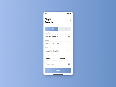 Flight Search 068 app concept dailyui design flight search mobile ui