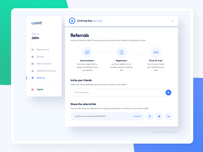 Upshift - Referrals and Plan app blue cars components dashboard design design system desktop experience interface product referral ui user ux visual web
